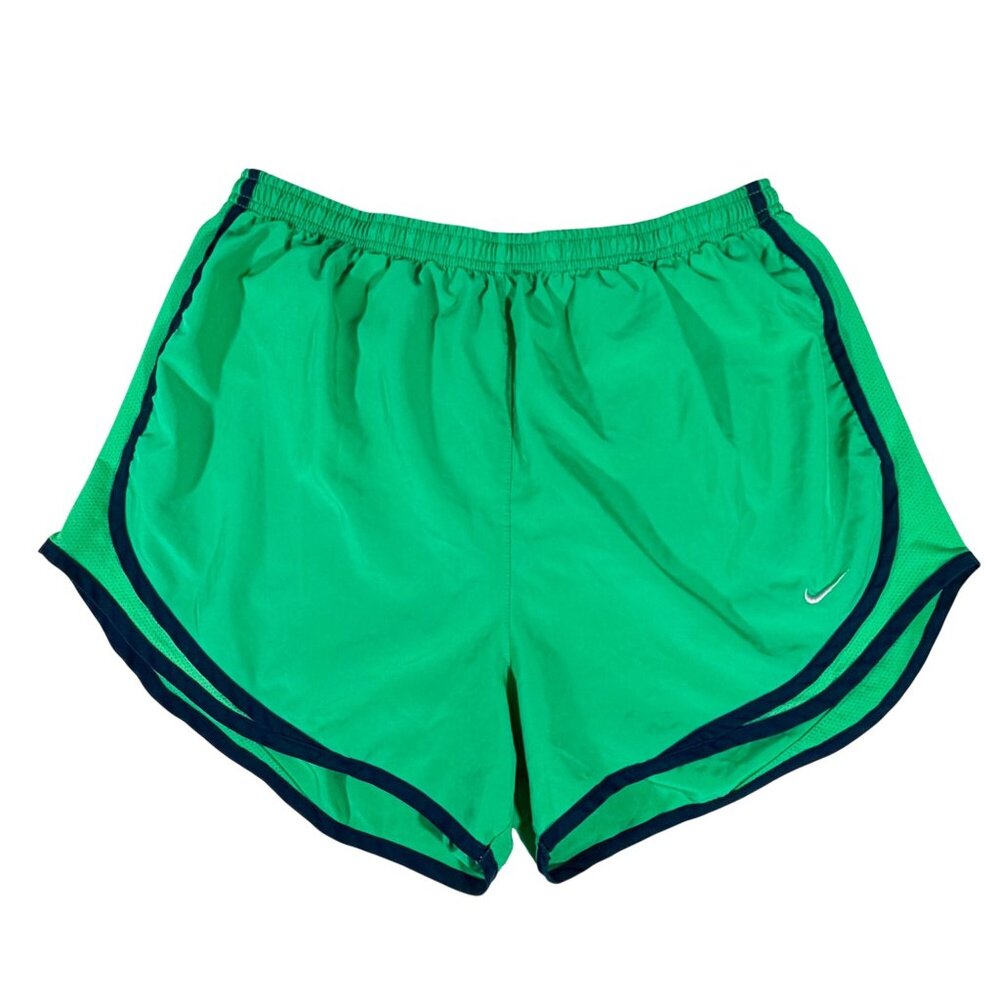 Nike Dri-Fit Womens Green Running Shorts NavyBlue Trim Size Smaller Activewear